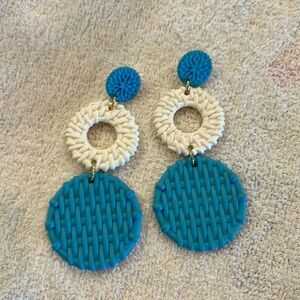 Blue and White Woven Earrings